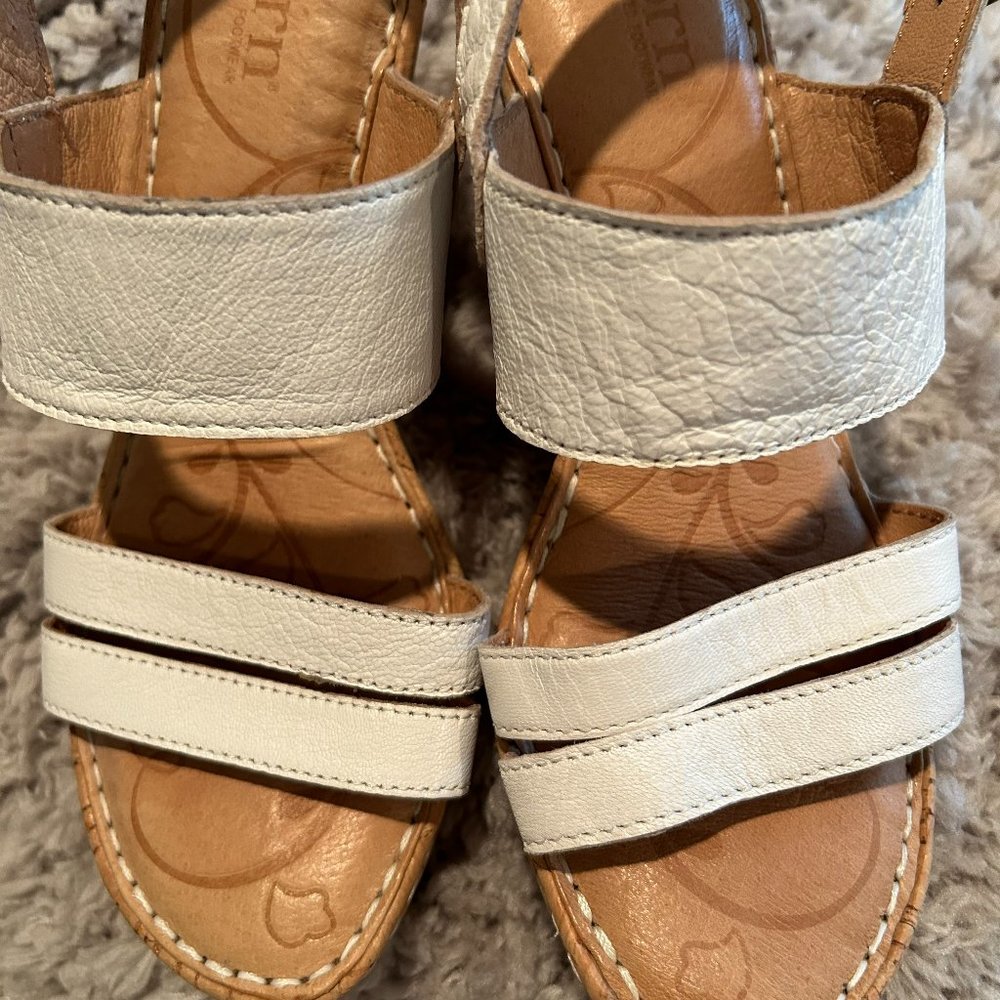 BORN White Size 6 Leather Sandal with Wedge Heel.  Excellent condition.